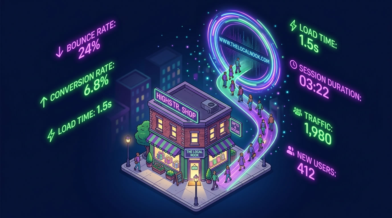 isometric image of a high street store with a website converting customers